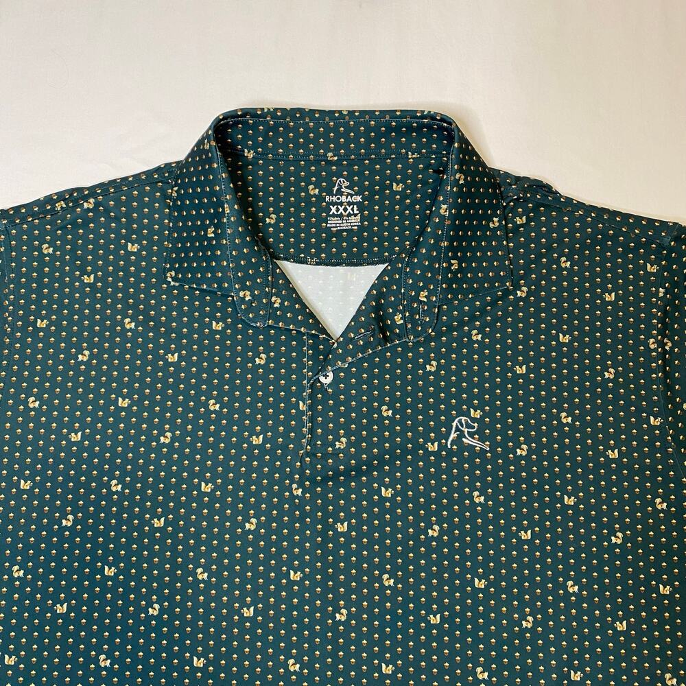 Rhoback Men's XXXL Green Performance Polo Acorn Squirrel Golf Athleisure Novelty